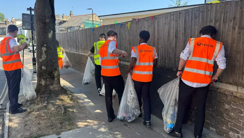 Students taking part in a litter pick in Camden