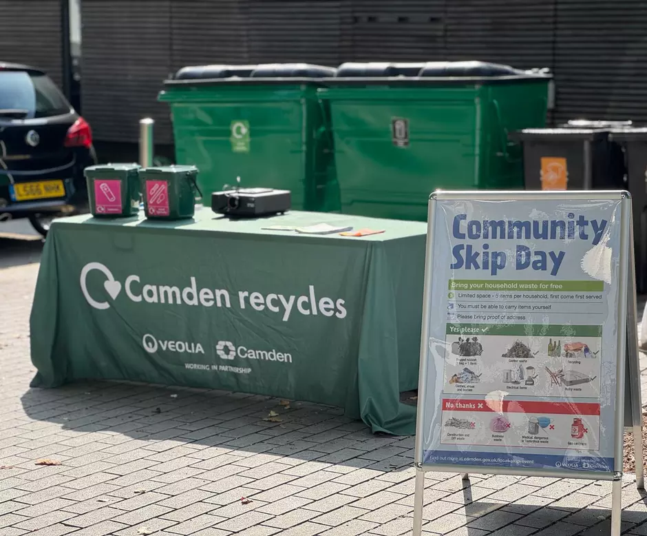 Community skip day setup and sandwich board sign